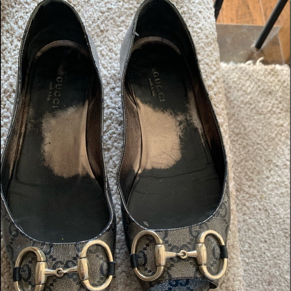 Gucci logo open toe ballerina flats in gunmetal gray. Fit more like a 7. - Picture 2 of 4